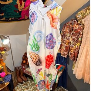 Yolly Italy Sea Life Shell Print Sleeveless Hooded Jumpsuit White NWT